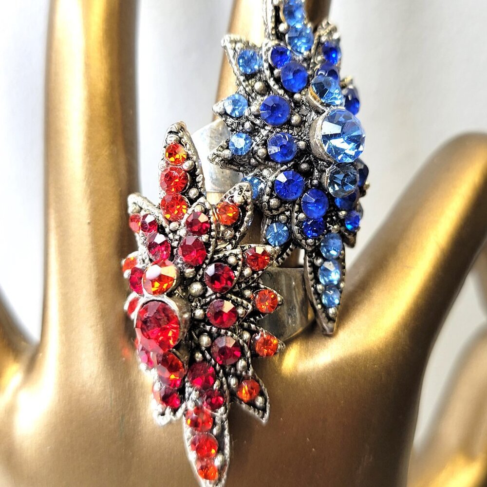 Red Rhinestone Adjustable Ring - Picture 5 of 7